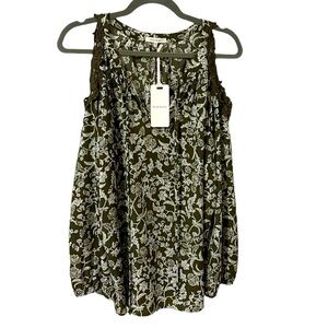 NWT Pleione Women's size XL Olive Cream Cold Shoulder Bishop Sleeve Blouse